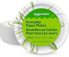 Amazon Basics Everyday Disposable Paper Plates, 8.62 Inch, Microwave-Safe, Cut Resistant, Soak-Proof, 100 Count,...