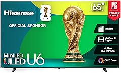 Hisense 65" Class U6 Series Mini-LED 4K UHD Smart Fire TV (65U65QF, 2025 Model) - QLED, Native 144Hz, HDR10+, Dolby Vision IQ, Dolby Atmos, Game Mode Pro, ALLM, Alexa Built in, Black